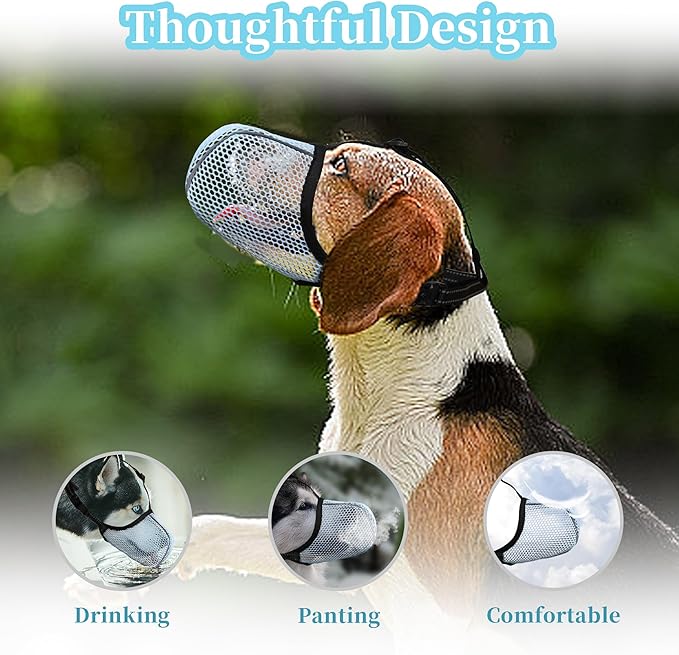 Blue Dog Muzzle, Breathable Soft for Large Dogs to Anti & Prevent Barking Biting Chewing, Reflective & Adjustable Basket Muzzle with Air Mesh for Doberman Blue XL