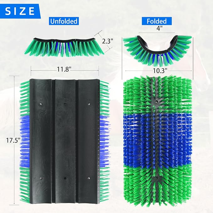 Extra Large Size Livestock Scratching Brush, Upgraded Horse/Goat/Cow/Cattle Scratcher Brush for Grooming, Itch Relief Horse Scratcher Brushes Kit with Two Sets of Mounting Screws(8-Pack,Green)