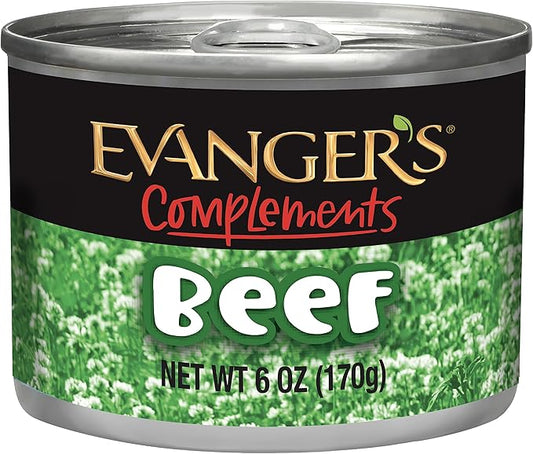 Evanger's Complements Grain Free Beef for Dogs & Cats – 24 Count, 6 oz Each – Single Protein, Grain & Gluten Free, Limited Ingredients, Nutrient-Rich Broth