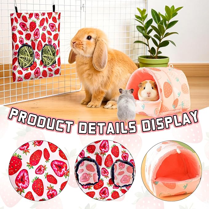 2 Pack Rabbit Guinea Pig Hideout Guinea Pig Hay Bags for Rabbits Hanging Hay Feeder Chinchillas Hamsters Bunny Small Animal House Cage Accessories Bag