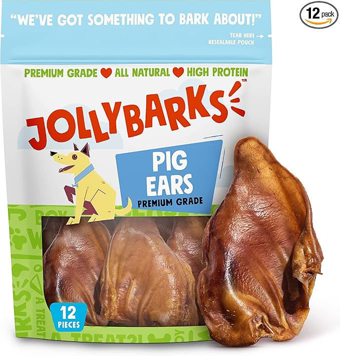 Pig Ears for Dogs (12 Pack) – All Natural Whole Pig Ears, Single Ingredient, High Protein, Easily Digestible Dog Chews – Rawhide Alternative for Small & Large Dogs