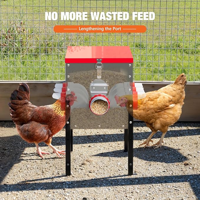 Chicken Feeders,68 lb Capacity 8 Port Automatic Chicken Feeder, Metal Chick Feeder with Locking Lid and Legs, Chicken Feeder for Chickens, Ducks, Geese