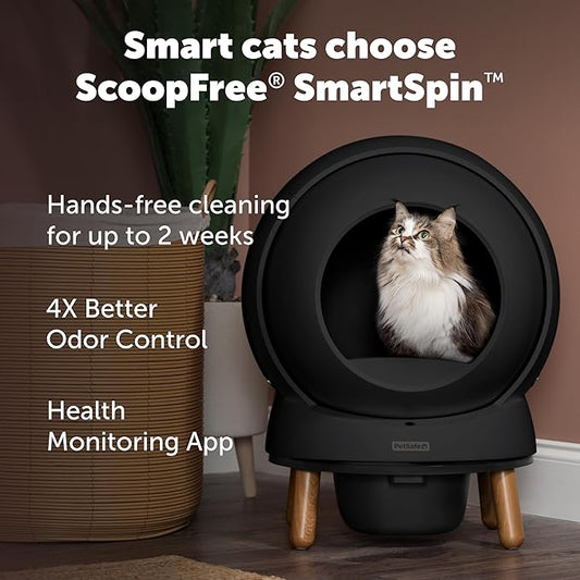 PetSafe ScoopFree SmartSpin Self-Cleaning Cat Litter Box, Black Advanced Odor Control, App Controlled with Health Monitoring, Works with Any Litter, Up to 2 Weeks of Hands-Free Cleaning