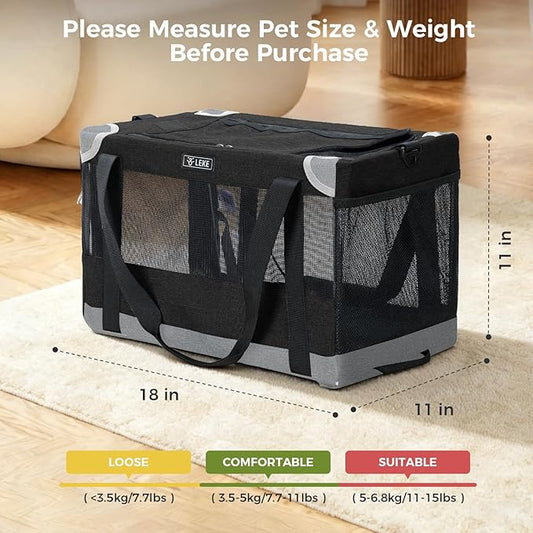 Lekereise Cat Carrier Stable, Pet Carrier with Sturdy Steel Frame, Safe Dog Carriers for Car Travel, Soft-Sided Small Medium Dogs/Cats Carrying Bag for Pets Up to 15lbs