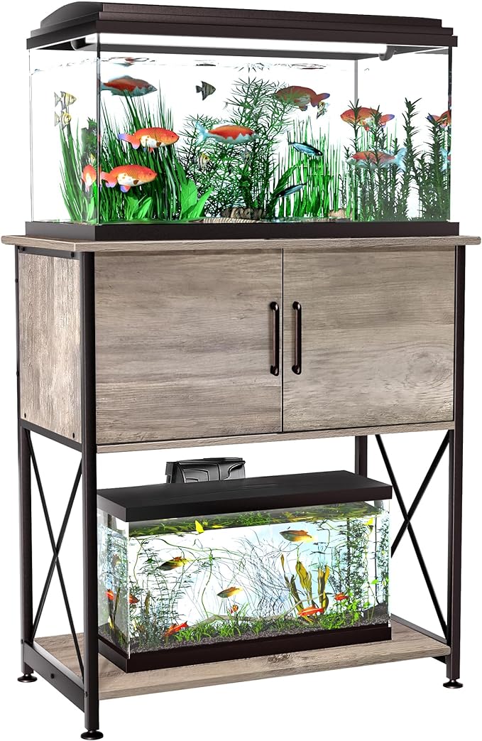 Herture 20-29 Gallon Aquarium Stand Metal Frame Fish Tank Stand with Cabinet Storage, for 20 Gallon Long Aquarium,30.7" L*16.5" W Tabletop,330LBS Capacity Grey PG01YGZ