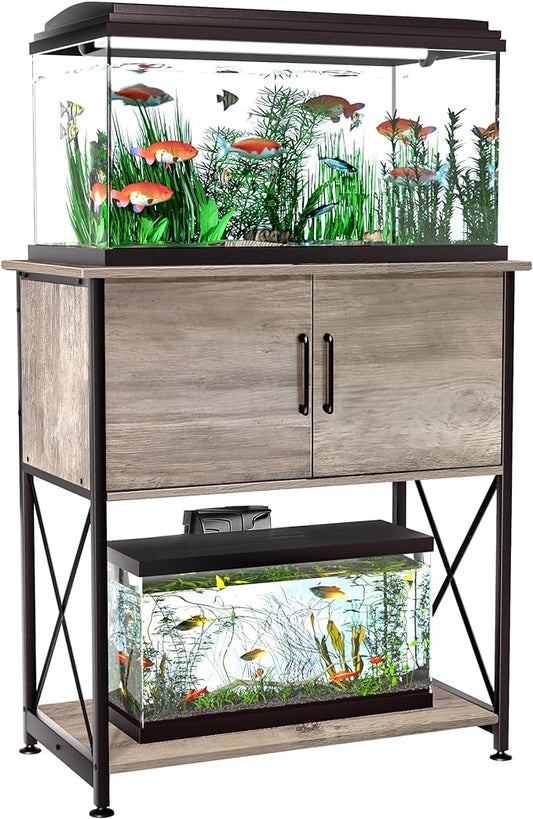 Herture 20-29 Gallon Aquarium Stand Metal Frame Fish Tank Stand with Cabinet Storage, for 20 Gallon Long Aquarium,30.7" L*16.5" W Tabletop,330LBS Capacity Grey PG01YGZ
