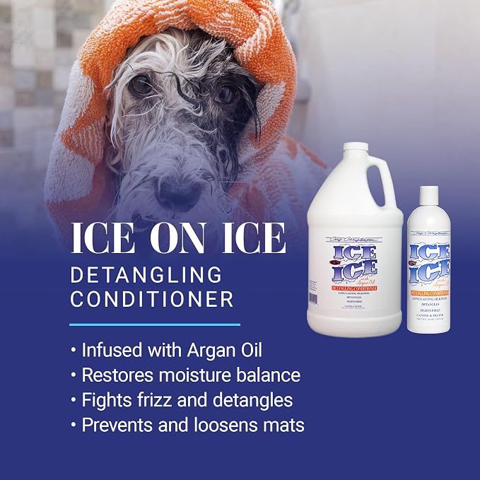 Chris Christensen Ice on Ice Detangling Dog Conditioner, Groom Like a Professional, Dematts, Moisturizes, Creates Long Lasting Silkiness, All Coat Types, Made in USA, 1gal