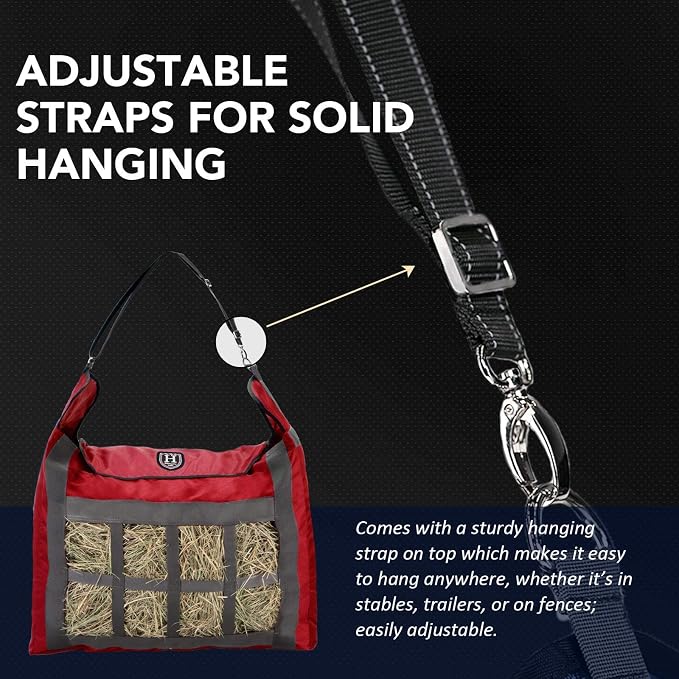 Harrison Howard Premium Durable Slow Feed Horse Hay Bags Oxford Cloth Heavy Duty Large Capacity Horse Feeding Bag-Scarlet Red