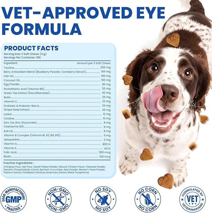 Tear Stain Chews for Dogs 200 Ct Eye Support Soft Chews Dog Eye Care Vision Immune Support Antioxidant Protection with Vitamins Cranberry Extract Fish Oil Lutein for Eye Health (Chicken Flavor)