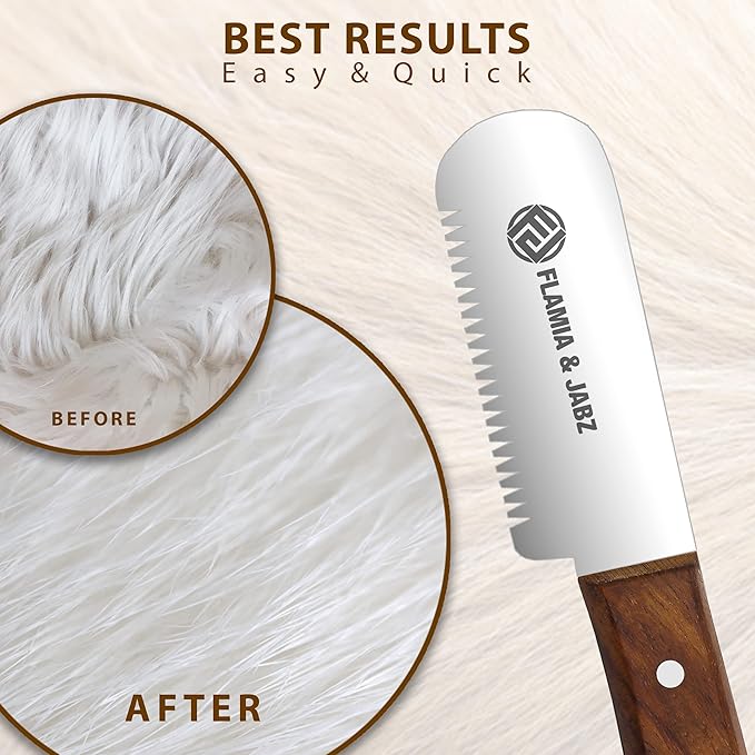 FLAMIA & JABZ Professional Dog Grooming Hand Stripping Knife, Stripper Trimmer Tool, Red Meranti Wooded Handle non slip grip with Tripping Stainless Steel blade (Coarse, Right Handed)