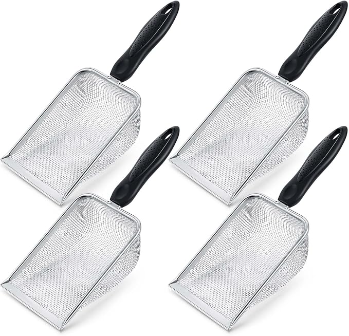 Dunzy 4 Packs Reptile Sand Stainless Steel Fine Mesh Reptile Substrate Metal Sand Shovel Sifter Litter Cleaner Corner Scoop Shovel Cleaner Scooper for Bedding Aquarium Terrarium Accessories