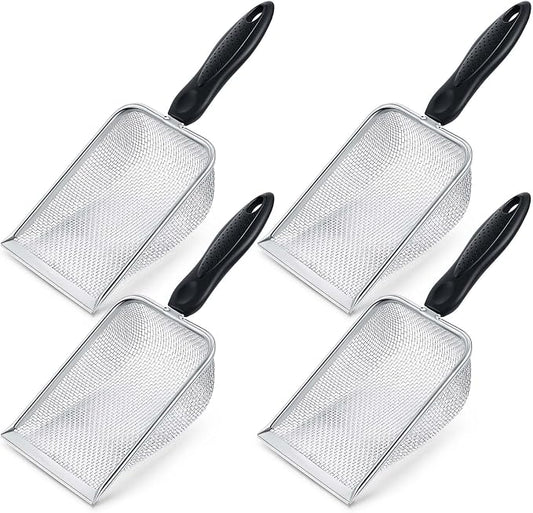 Dunzy 4 Packs Reptile Sand Stainless Steel Fine Mesh Reptile Substrate Metal Sand Shovel Sifter Litter Cleaner Corner Scoop Shovel Cleaner Scooper for Bedding Aquarium Terrarium Accessories