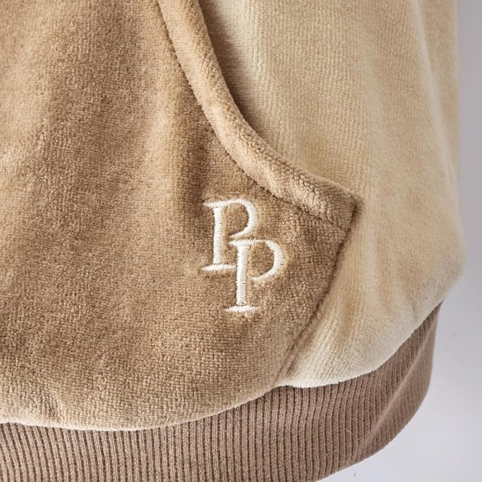 Pet Passion Cooper II Organic Cotton Velour Dog Hoodie Pet Coat for Small, Medium and Large Dogs, Coffee Color Block, Small (10-25 lbs)