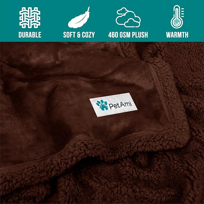 PetAmi Dog Blanket for Small Medium Dogs Cats Puppies Kittens, Soft Sherpa Fleece Pet Blanket Throw, Reversible Plush Couch Cover Protector for Crate Carrier Chair Machine Washable, 40x29, Solid Brown