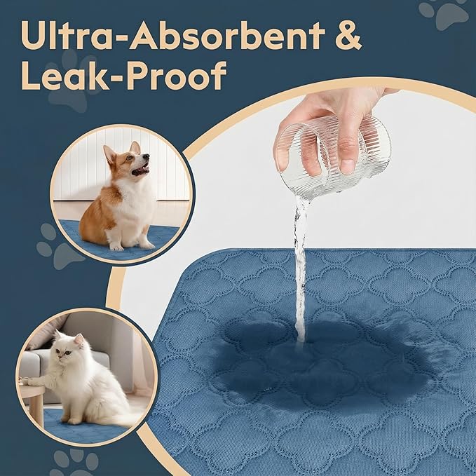 FunFurry Washable Pee Pads for Dogs - 1 Pack Reusable Pee Pads，Waterproof Puppy Pads，Pet Training Pads，Super Absorbent with Dog Paw Shape Non-Slip Backing (Blue, 48" X 65" - 1 Pack)