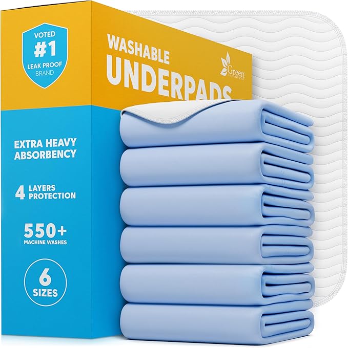 Green Lifestyle Washable Underpads 6 Pack - Large Bed Pads, 34