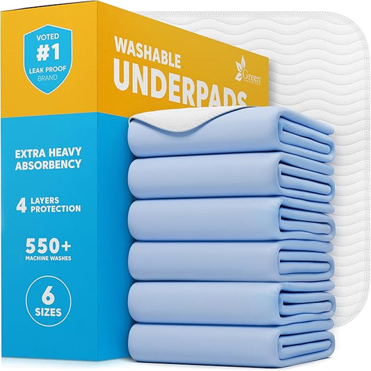 Green Lifestyle Washable Underpads 6 Pack - Large Bed Pads, 34
