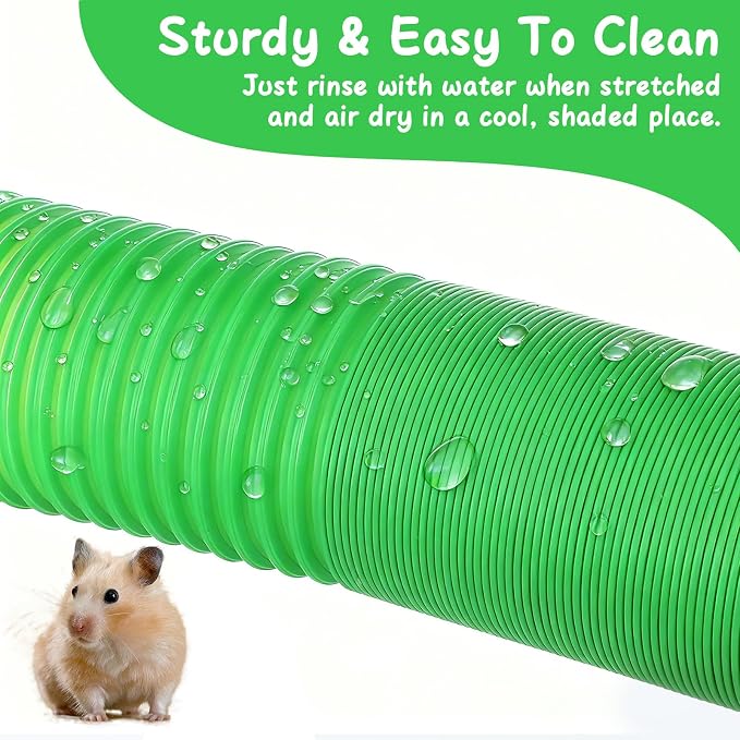 4 Pack Hamster Tunnels, Foldable Plastic Tube Toy & Hideout for Hamsters, Mice, Rats, Ferrets, Guinea Pigs, and Other Small Animals (Blue, Green, Pink, White)