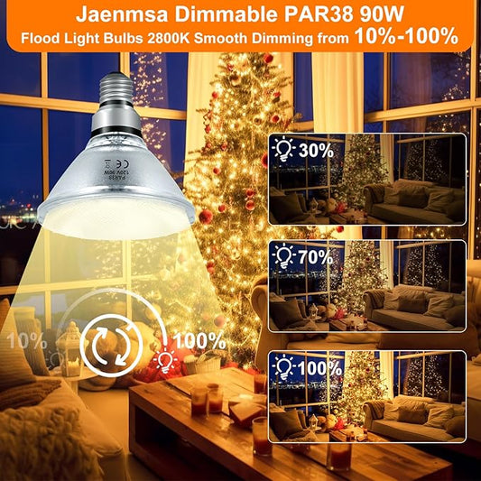 PAR38 Halogen Floodlight Bulbs 90 Watt 120V, PAR38 Halogen Light Bulbs Dimmable 4 Pack for Indoor and Outdoor Flood Light, Reptile Heat Lamp Soft White 2800K, E26 Base Bulbs 4050LM