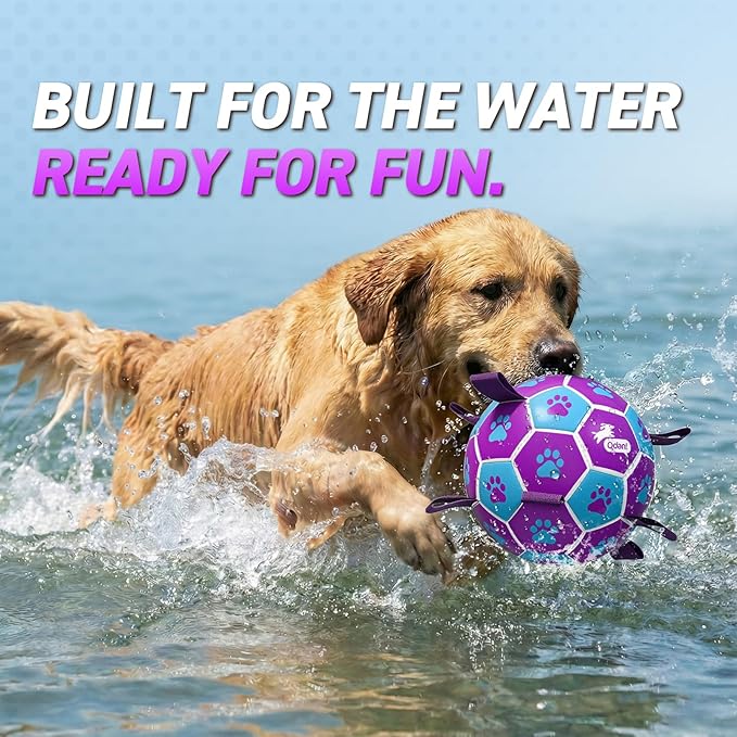 QDAN Dog Ropes Toys Soccer Ball with Straps, Puppy Birthday Gifts, Tug of Toy, Water Toy, Durable Balls for Dogs, Medium Small Breed, 6 Inch