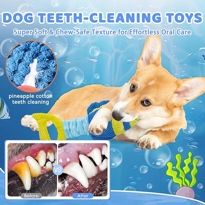 YZHDUXIU Tug of War Dog Toy, Squeaky Dog Toys, Interactive Fish Puppy Toys with Crinkle Paper to Keep Them Busy