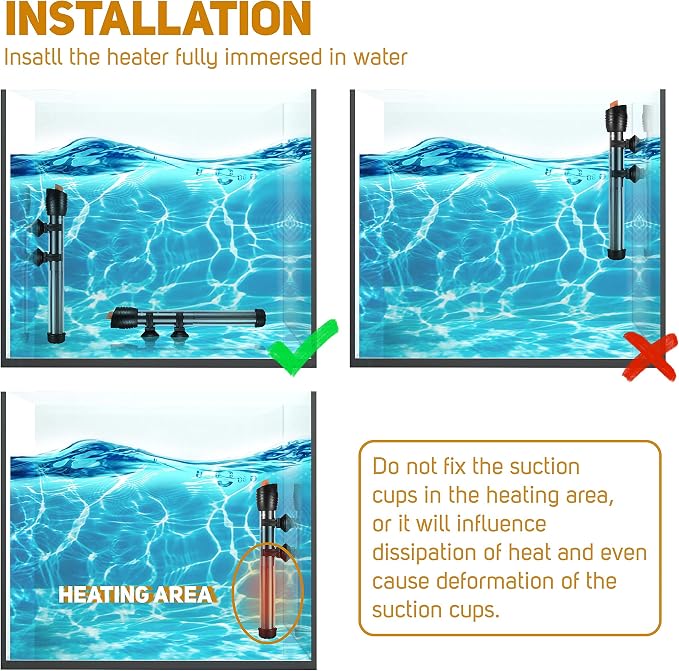 Orlushy Submersible Aquarium Heater, Adjustable Fish Tahk Heater with Free Thermometer Suitable for Marine Saltwater and Freshwater