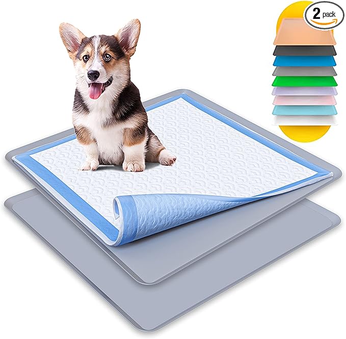 Skywin TidyFriend 2 Pack Dog Pee Pad Holder Tray - Fits Up to 24” x 24” Pee Pad Holder for Dogs - Stable Grip, Raised Edges, Quick-Wipe Silicone Surface Dog Pad Holder for Indoor (Dark Grey)