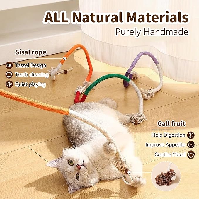 Cat Toys for Indoor Cats Chew Ropes 3Pcs, Silvervine Stick 1Pcs with Gall Fruit, Interactive Catnip Toy for Kittens Dental Care Teeth Cleaning