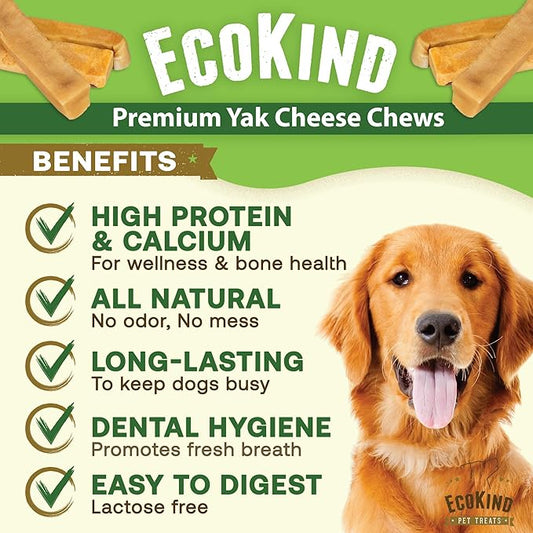 EcoKind Premium Gold Yak Cheese Himalayan Dog Chews, Dog Treats for Medium Dogs, All Natural, High Protein, for Aggressive Chewers, Medium - 6 Chews