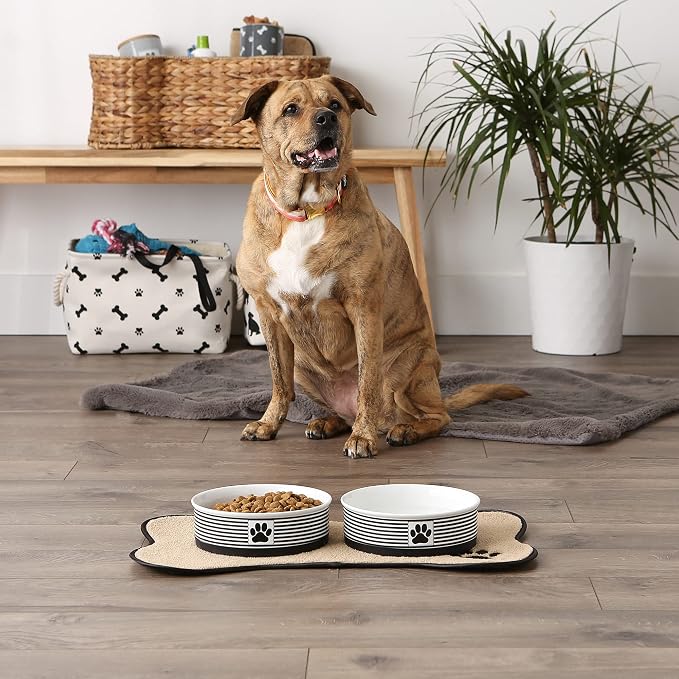 Bone Dry Paw & Patch Ceramic Pet Collection, Large Set, 7.5x2.4, Black, 2 Piece,5742