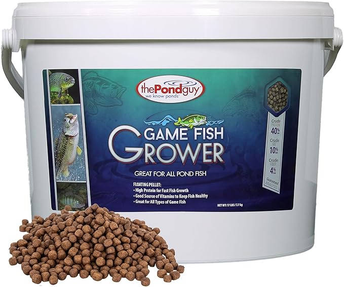 The Pond Guy Game Fish Grower Floating Pellet Food, Complete Aquatic Nutrition for Bass, Trout, & Catfish in Freshwater Ponds & Lakes, 17 lbs