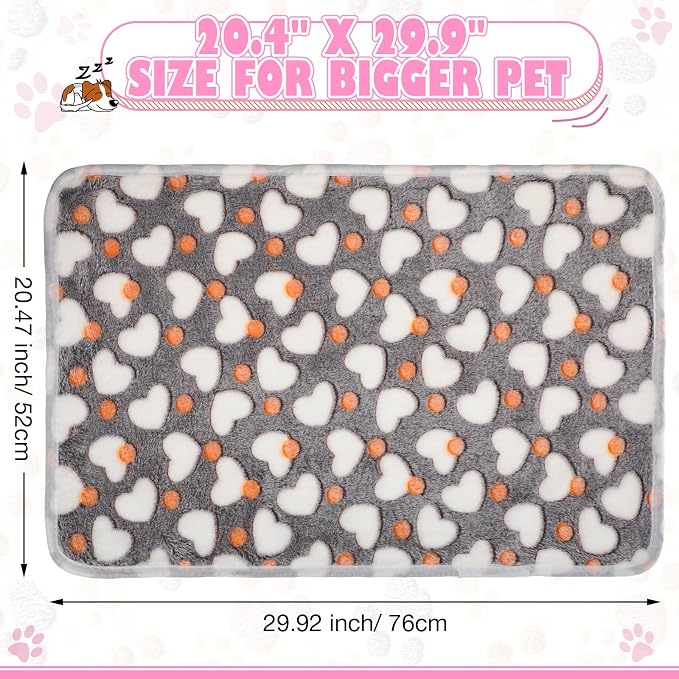 Chumia 18 Pcs Fleece Pet Blanket Soft Warm Sleep Mat Fluffy Cute Puppy Supplies Paw Bone Star Elephant Dot Heart Print Design Bed Blankets for Dog Cat Kitten Animals(30 x 20 Inch,Sweet)