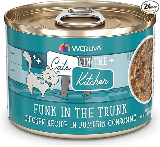 Weruva Cats in The Kitchen, Funk in The Trunk with Chicken in Pumpkin Consomme Cat Food, 6oz Can (Pack of 24)