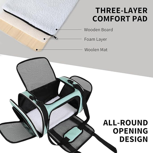 Carriers Soft-Sided Large Pet Carrier for Cats Dogs Small Animals Up to 25Lbs,Top Load Carrier,Ventilated Design,Portable Cat Carrier Airline Approved(X-Large,Green)