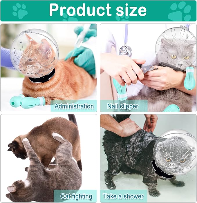 Cat Muzzle for Grooming Cat Adjustable Hood with Paw Covers, Kitten Breathable Anti Bite Muzzles Anti Scratch Boots Silicone Pussy Shoes Boots Kitten Paw Protector for Pet Bathing Shaving(Extra Large)