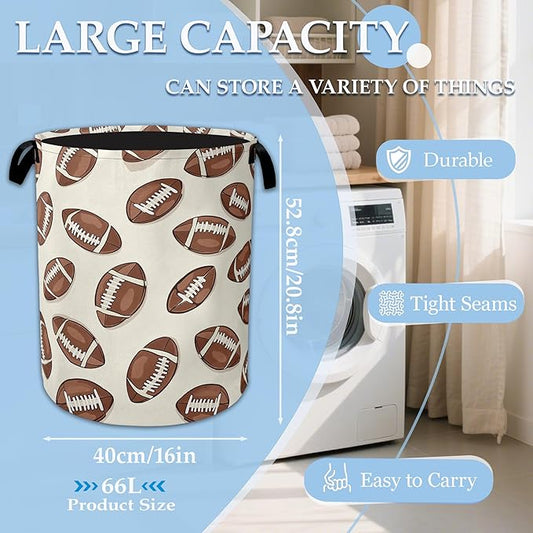 America Football Laundry Basket Collapsible Laundry Hamper with Handle, Oxford Clothes Toy Storage Bin for Bathroom Bedroom Room Decor, Gift Basket 16" X 20.8"