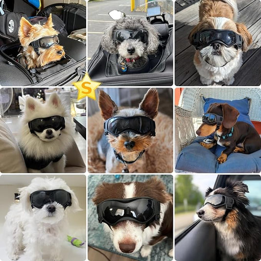 Dog Goggles Small Breed, Dog Sunglasses UV Protection Puppy Eyewear for Small Pet Outdoor Riding Driving, Black S