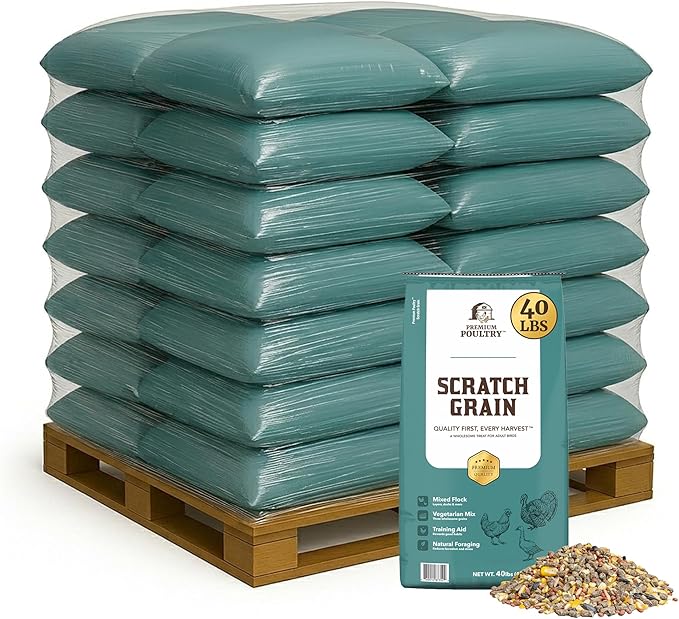 Chicken Scratch Grain for Chickens, Ducks & Turkeys, Natural 3-Grain Scratch Feed Treat, Made in USA, Foraging & Energy Support, 2000 lbs