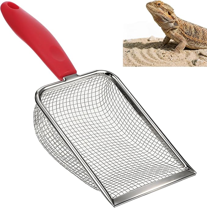 Stainless Steel Reptile Sand Substrate Scoop, Fine Mesh Metal Reptile Litter Cleaner Scooper, Cat Litter-Scoop, Mesh Litter-Shovel, Litter Cleaner Corner Scoop Sand Sifter for Terrarium Sands Waste