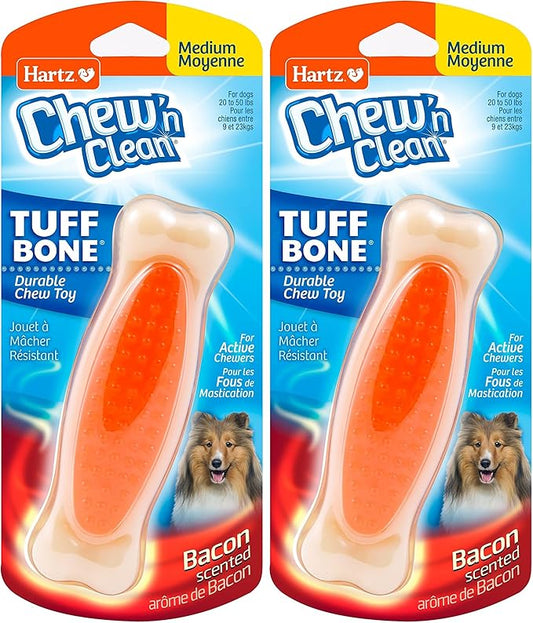 Hartz Chew 'n Clean Tuff Bone Bacon Scented Dental Dog Chew Toy - Medium (Pack of 2)