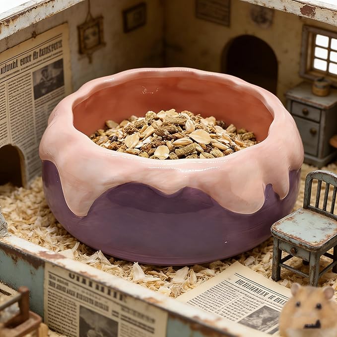 M2cbridge Ceramic Pudding Hamster Food Bowl Feeding Dish Water Bow for Guinea Pig Hedgehog Small Animal(Purple)