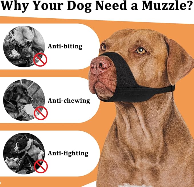Mayerzon Pitbull Muzzle, Soft Muzzle for American Bully Bulldog Boxers Rottweilers, Anti Fierce Barking Biting Chewing Mouth Guard for Medium Large Short Snout Dogs in Grooming Walking Vet Visits