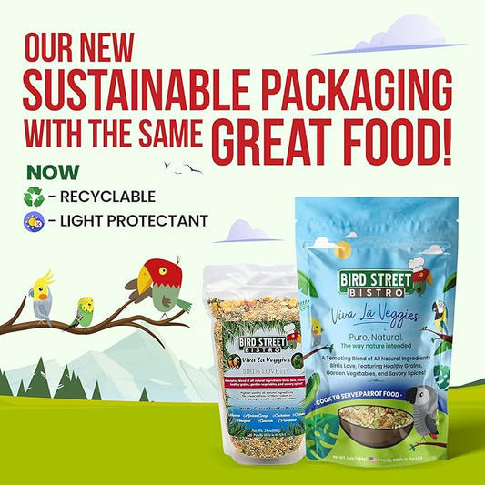 Bird Street Bistro Parrot Food - Parakeet & Cockatiel Food - Cooks in 3-15 min with Natural Wholesome Grains, Legumes, Non-GMO Fruits, Vegetables & Health Spices