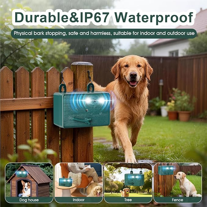 2-Pack Dog Bark Deterrent Devices, Anti Barking Device for Dogs, Battery Powered Bark Control Device for Indoor Outdoor Use, Humane Dog Training Tool to Stop Barking, Chewing & Bad Behavior(Green)