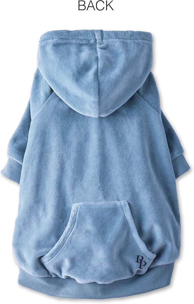 Pet Passion Cooper II Organic Cotton Velour Dog Hoodie Pet Coat for Small, Medium and Large Dogs, Faded Denim, Small (10-25 lbs)