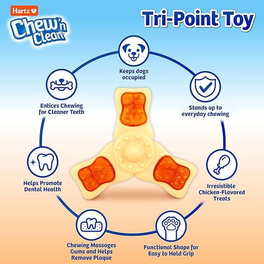 Hartz Chew ‘n Clean Chew Toy and Treat in One Chicken Flavored Tri-Point Dog Toy, Small