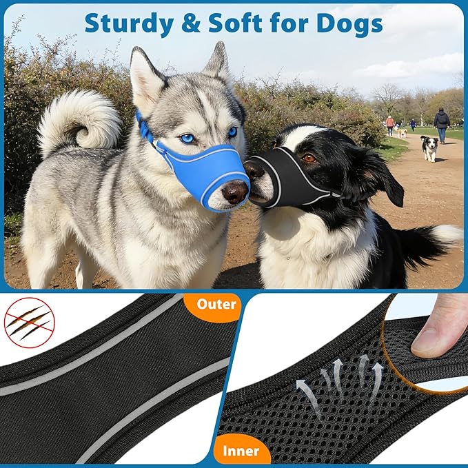 LUCKYPAW Dog Muzzle for Small Medium Large Dog Labrador Golden Retriever German Shepherd, Soft Oxford Cloth Muzzle to Prevent Biting Chewing for Training Grooming with Buckle (Black, M)