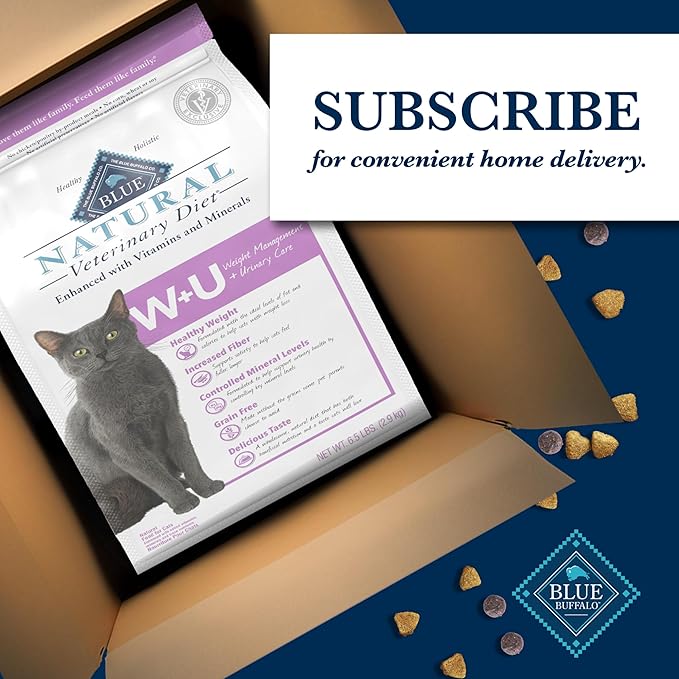 Blue Buffalo Natural Veterinary Diet W+U Weight Management + Urinary Care Dry Cat Food, Veterinarian Prescription Required, Chicken, 6.5-lb Bag