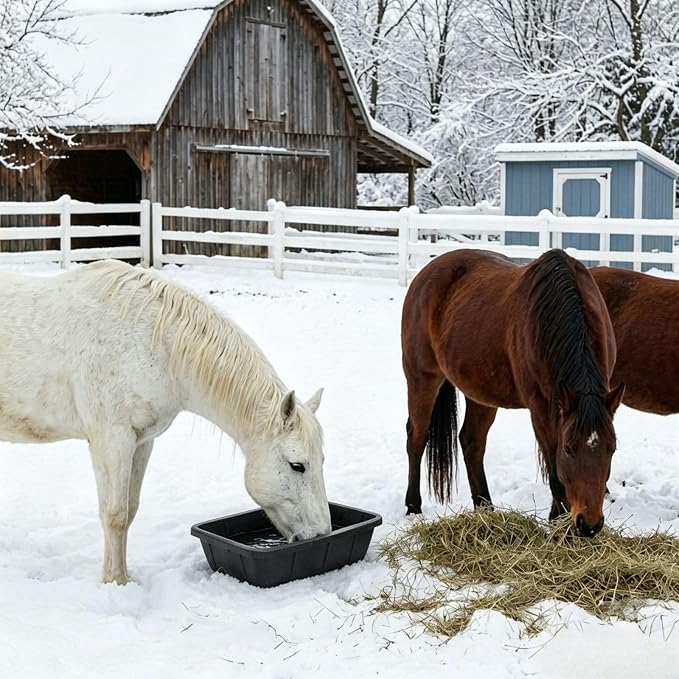 Cididu 2 Pack Rubber Feeder Pan, 10 Quart Large Horse Trough Feeder Bucket, Heavy Duty 2.5 Gallon Chicken Dust Bath Tub Water Bowl for Pig Goat Dog Cat Farm Livestock Animal Feeding, Rectangular