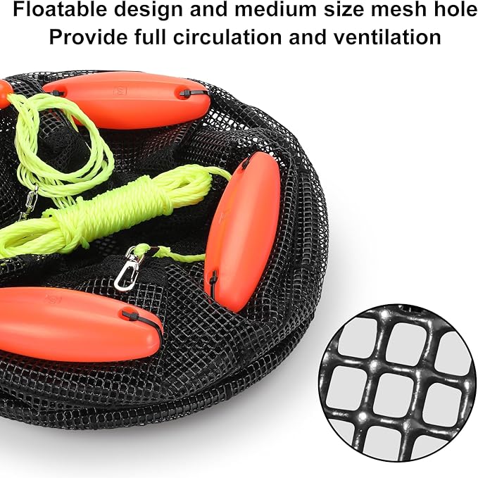 Extra Large Foldable Floating Fishing Basket for Live Caught Fish, Floatable Fishing Net Basket, Heavy Duty Coated Portable Fish Basket